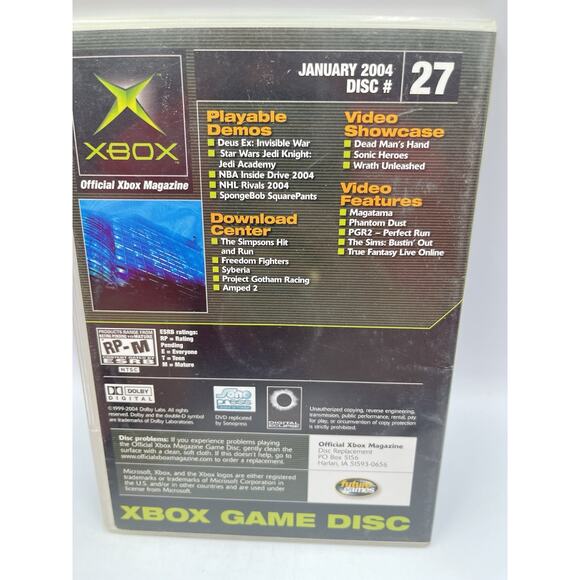 Jan 2004 Official Xbox Demo Disc #27 Deus Ex Invisible War Spongebob Squarepants - Picture 2 of 6